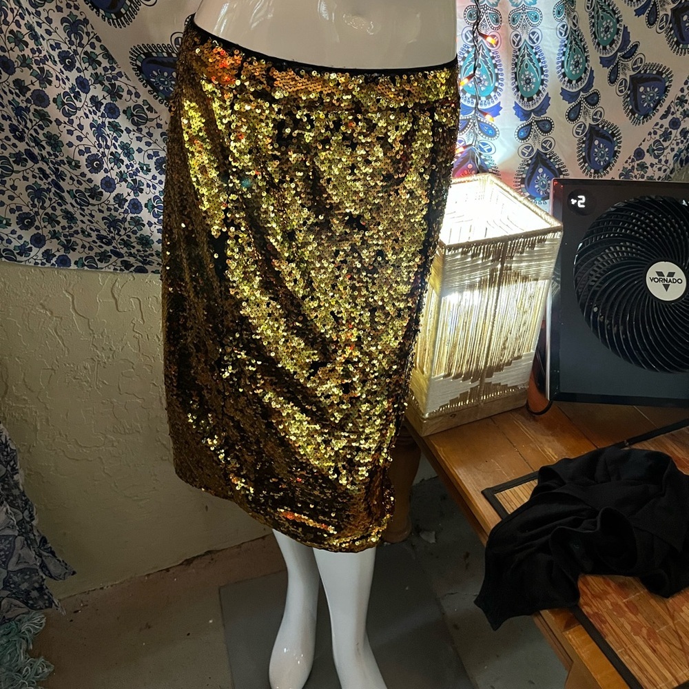 & skirt. Fun gold and black sequin skirt